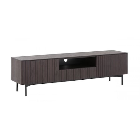 Homeroots 63in Dark Brown And Black Wood And Metal Open and Enclosed Storage TV Stand 473298