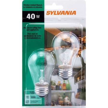 Sylvania Incandescent Bulb, 40 W, A15 Lamp, Medium E26 Lamp Base, 430 Lumens, 2850 K Color Temp 10036