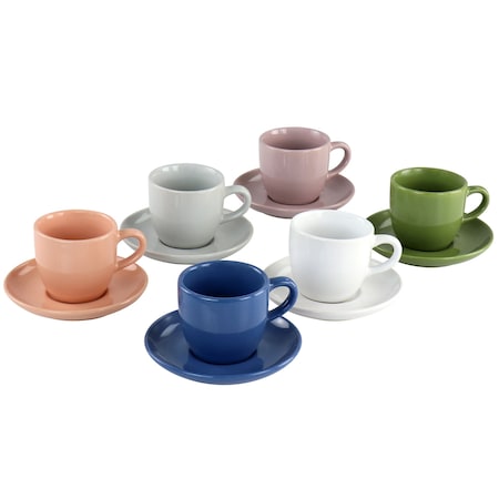 Mr. Coffee 12 Piece 3oz Stoneware Espresso Cup and Saucer Set in Assorted Colors 97099.12