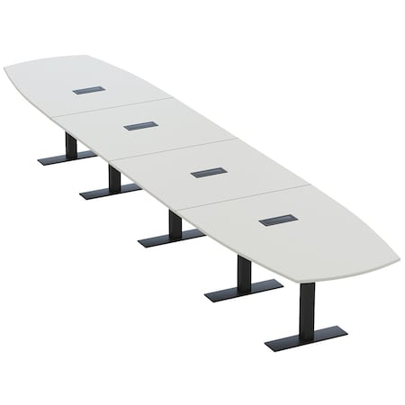 Skutchi Designs Arc Boat Conference Table With Power, 48 in W, 240 in L HAR-ABOT-48X240-T.BK-U779-EBLK