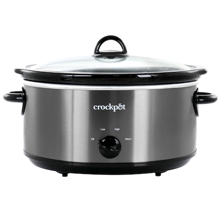 Crockpot Crock Pot Classic 6 Quart Oval Slow Cooker in Black Stainless Steel With Stoneware Crock 2131367