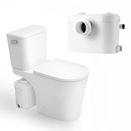 Anzzi Nesso Rear Outlet Macerating 2-Piece 1.6 GPF Single Flush Elongated Upflush Toilet with 0.8 HP White TL-AZ600MPWHKIT