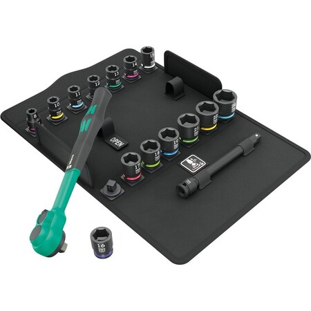 Wera 8100 SB 12 Zyklop Comfort Ratchet set, reversing lever, 3/8 in drive, metric, 16 pieces 5005530001