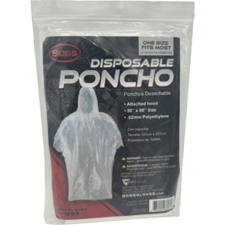 Boss 50'' x 80'' Clear Disposable Rain Poncho B49837-C