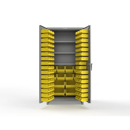 Strong Hold 14 GA Bin Cabinet with 3 Shelves - 36 In W. x 75 In. H x 24 In. D - 106 Yellow Bins 36-BBS-243-106Y-L