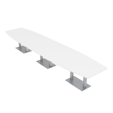 Skutchi Designs Boat Conference Table With Power Unit, 48 in W, 216 in L, White HAR-BOT-48x216-DOU-W960-NA