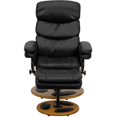 Flash Furniture Black LeatherSoft Recliner & Ottoman w/ Wood Base BT-7828-PILLOW-GG