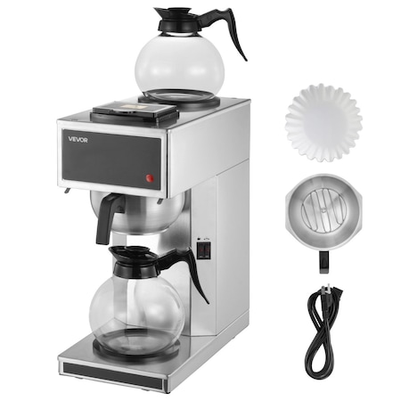 Vevor Commercial Drip Coffee Maker 12 Cups with 2 Glass Carafes and 2 Warmers RB-286
