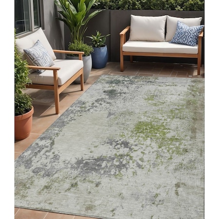 Homeroots 5' X 8' Linen Fern Green And Beige Abstract Washable Indoor Outdoor Area Rug 630796