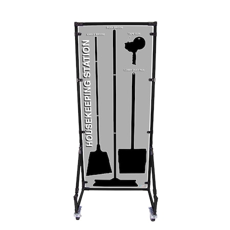 5S Supplies Housekeeping Shadow Board Broom Station V7, Gray / Black, Kit + Stand HSB-V7-GRAY/BLACK-KIT-STAND