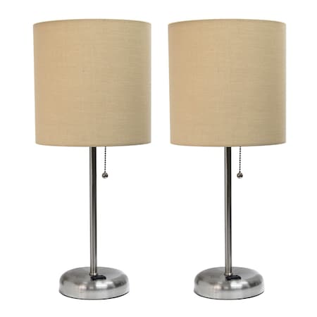 Homeroots Set of Two 20" Silver Metal Table Lamp With Tan Drum Shade 643217