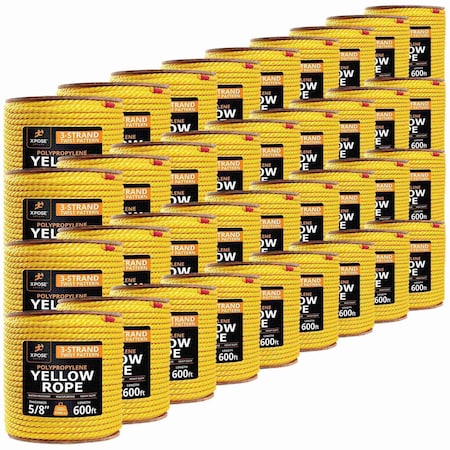 Xpose Safety 5/8in x 600 ft Twisted Polypropylene Rope, Yellow, 36PK YPR58-600-36-X