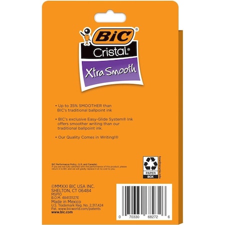 Bic Cristal Xtra Smooth Ballpoint Pen, Blue, 10PK MSP10BE
