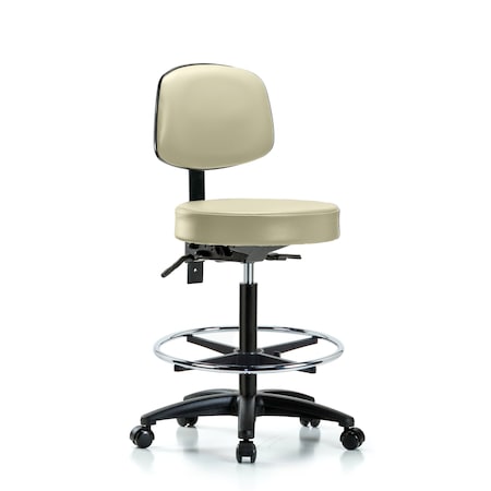 Blue Ridge Ergonomics Bench Stool, Hi, Vin, Bk, CF, Casters, Wht BR-VHBST-RG-T0-CF-RC-8501