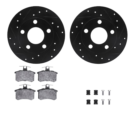 Dynamic Friction Co DFC Rotors-Drilled & Slotted-Black w/ EURO 5000 Ceramic Brake Pads Incl Hdw 8612-74016