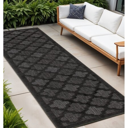 Homeroots 20' Charcoal And Black Trellis Indoor Outdoor Runner Rug 545222