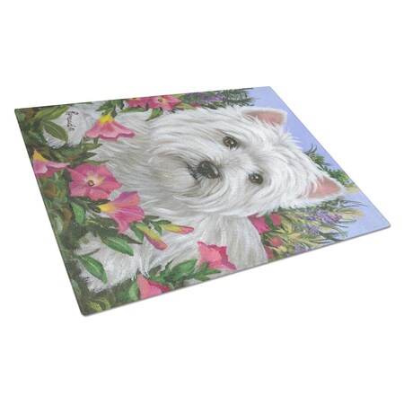 Carolines Treasures Westie Petunia Glass Cutting Board - Large PPP3221LCB