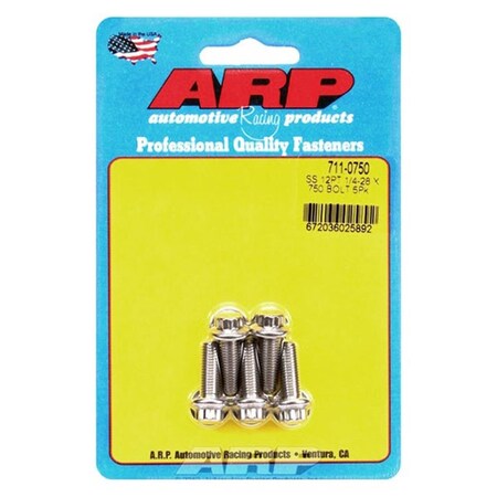 Arp 711-0750 0.25-28 x 0.75 in. Stainless Steel 12 Point Bolt Kit, 5PK ARP711-0750