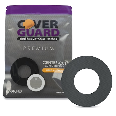 Coverguard CGM Overpatch, Freestyle Libre 3, Black Center-Cut, Waterproof, Anti-Fray, Sensor Protection, 25PK 101-100B