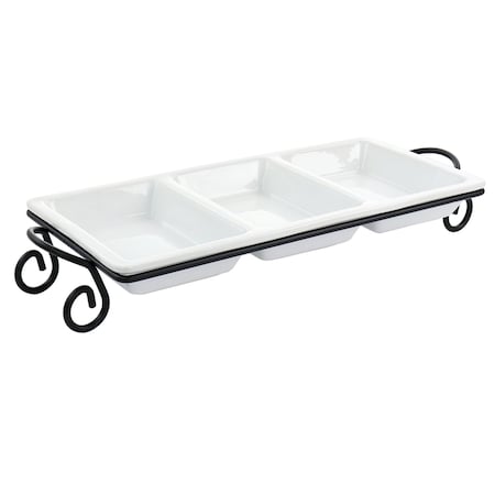 Elama 3 Section Divided Porcelain Serving Tray with Metal Rack ELM-4102