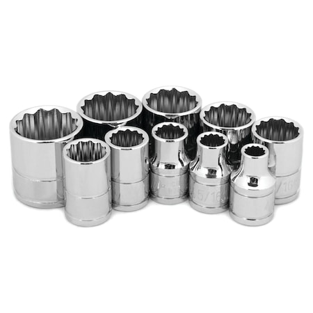 Performance Tool 10 pc. 3/8 in. Dr. 12pt SAE Socket Set, SAE Sockets, CrV W38500
