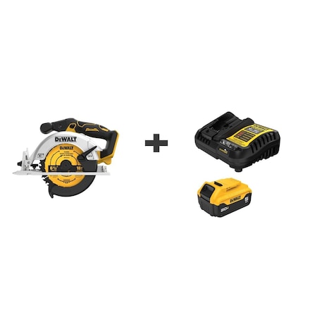 Dewalt Circular Saw Kit, 6.5 in Dia, 4950 RPM DCS565B/DCB205C