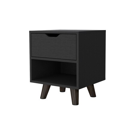 Homeroots 19" Black Wood One Drawer Nightstand 543699