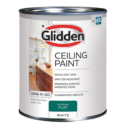 Glidden Grab-N-Go Ceiling Paint, Flat, White, 1 qt, Resists: Spatter, Latex Base 2070T/04