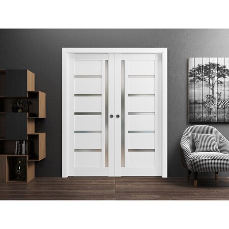 Sartodoors Double Pocket Interior Door, 64" x 84", White QUADRO4088DP-WS-6484
