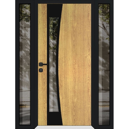 Vdomdoors Aluminum Door Cynex 6116 Black Entry Steel Metal Modern Painted W12+36+12xH80 Right Inswing CYNEX6116EXD-OAK-W12+36+12xH80-RH-I
