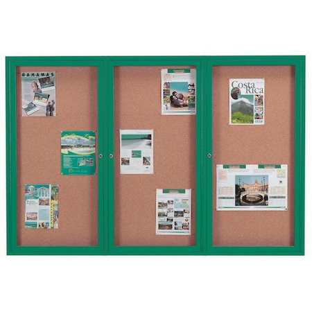 Aarco Illuminated Enclosed Bulletin Board w/ Green Powder Coated Al Frame, 48''Hx96''W DCC4896-3RIG