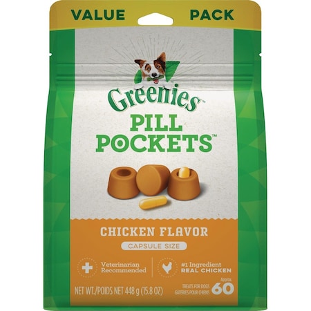Greenies Capsule Pill Pockets Chicken Flavor Chewy Dog Treat, 60PK 101075