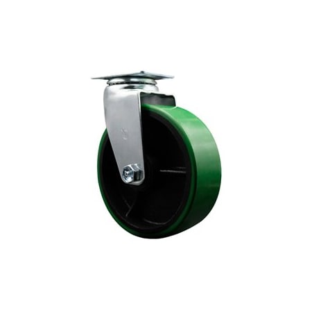 Service Caster 6 Inch Green Poly on Cast Iron Wheel Swivel Caster with Roller Bearing SCC SCC-20S620-PUR-GB