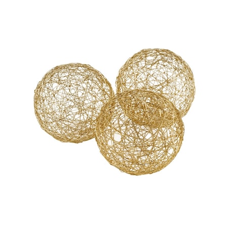Homeroots Set of Three Gold Wire Five Inch Decorative Orbs, 3PK 373742