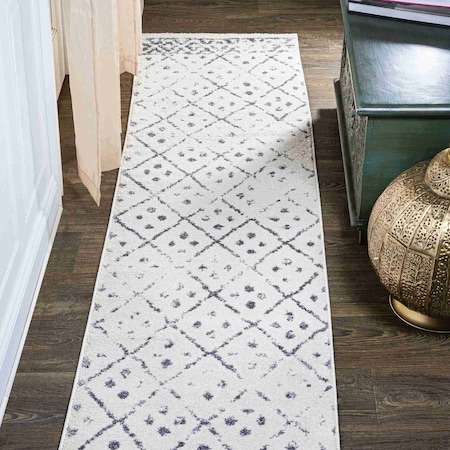 Jonathan Y Juba Moroccan Geometric Diamond Ivory/Gray 2 ft. x 10 ft. Runner Rug MOH508A-210