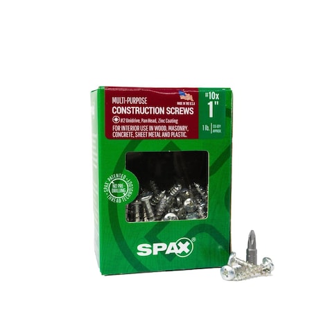 Spax #10 x 1 in Interior Wood Metal Screws Cabinet Pan Head Phillips Square Unidrive, 135PK 4111010500254