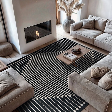 World Rug Gallery Modern Geometric Area Rug 7 ft 10 in x 10 ft Black WR91BLACK8X10