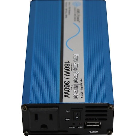 Aims Power Power Inverter, Pure Sine, 360 W Peak, 180 W Continuous, 1 Outlets PWRI18012S