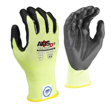 Radians Hi-Vis Cut Resistant Coated Gloves, A3 Cut Level, Polyurethane, S, RWGD100TS