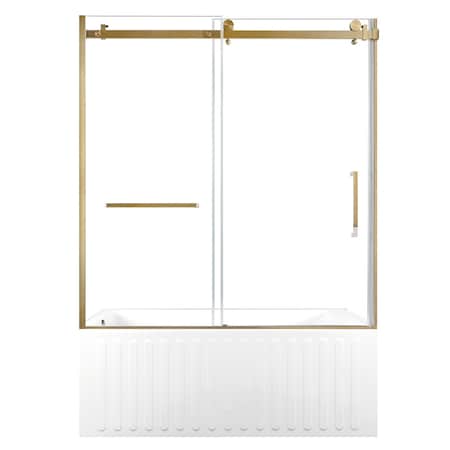 Kingston Brass 60" Acrylic Alcove Left-Hand Drain Tub with Right Sliding Tub Door, White/Brushed Brass KVTDE603121L7