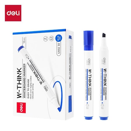 Deli THINK Dry-Erase Marker, Chisel Tip, Blue, Low-Odor, 12PK EU00230
