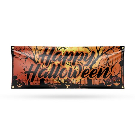 Signmission Happy Halloween, 24 Inch x 72 Inch, Vinyl Banner B-72-30692