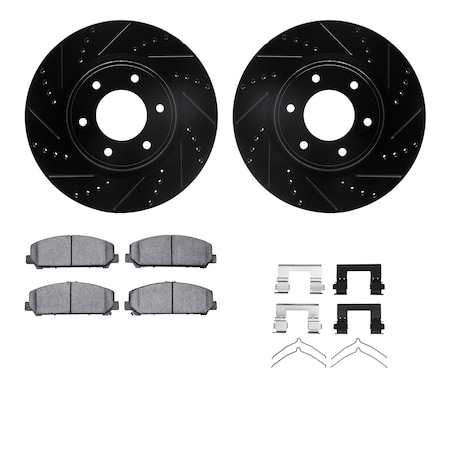 Dynamic Friction Co DFC Brake Rotor Drilled & Slotted - Black- w/Ultimate Duty Brake Pad & HW Kit 8412-67005