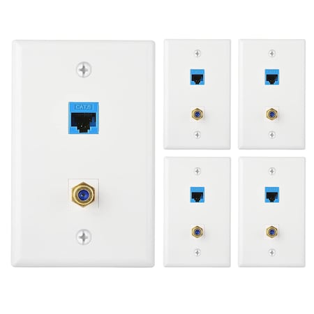 Newhouse Hardware White Ethernet and Coaxial Wall Plate, 1-Gang, 5PK TVCATP-WH-05