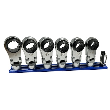 Vim Tools 6 Piece 12 Point Offset, Flex Head Ratcheting Wrench Attachments 14 - 19 Mm NORA150XL