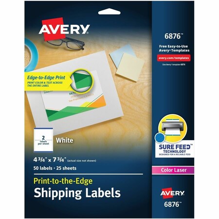 Avery Dennison Avery, VIBRANT LASER COLOR-PRINT LABELS W/ SURE FEED, 4 3/4 X 7 3/4, WHITE, 50PK 6876