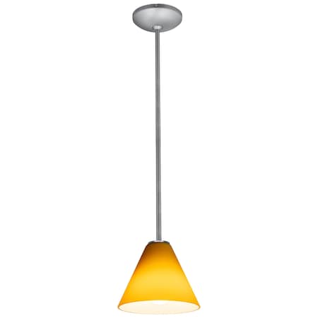 Access Lighting Martini, Pendant, Brushed Steel Finish, Amber Glass 28004-1R-BS/AMB
