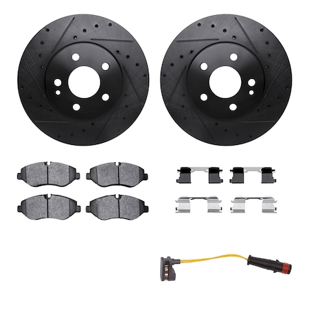 Dynamic Friction Co DFC Brake Rotor - Drilled & Slotted - Black w/HD Brake Pad w/HW Kit & Sensor 8222-63216