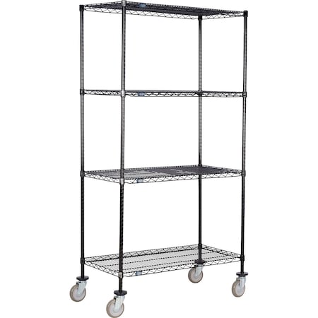Global Industrial Nexel 4 Shelf Truck, Black Epoxy, 48"W x 14"D x 60"H, Polyurethane Swivel Casters B3144454