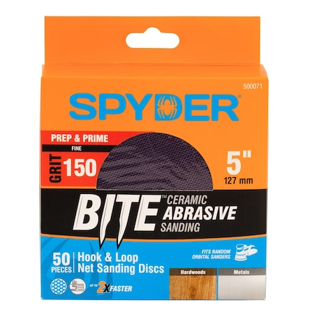 Spyder 5-Inch 150 Grit Ceramic Net Hook and Loop Sanding Discs, 50PK 500071